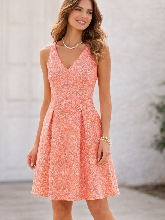 Tommy Hilfiger Dresses & Skirts - Tommy Hilfiger Coral Paisley Fit & Flare Sz.8 Dress Preppy Classic Quiet Luxury